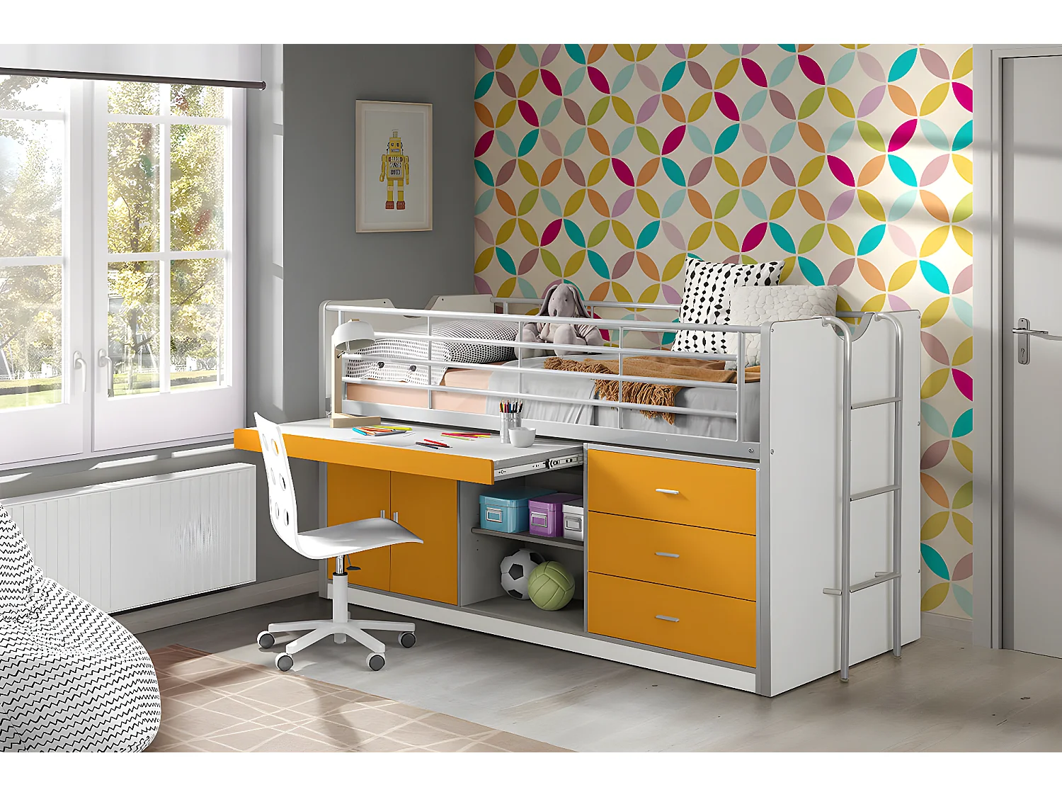 Cama de solteiro infantil BONNY KSB005 90x200 cm Laranja