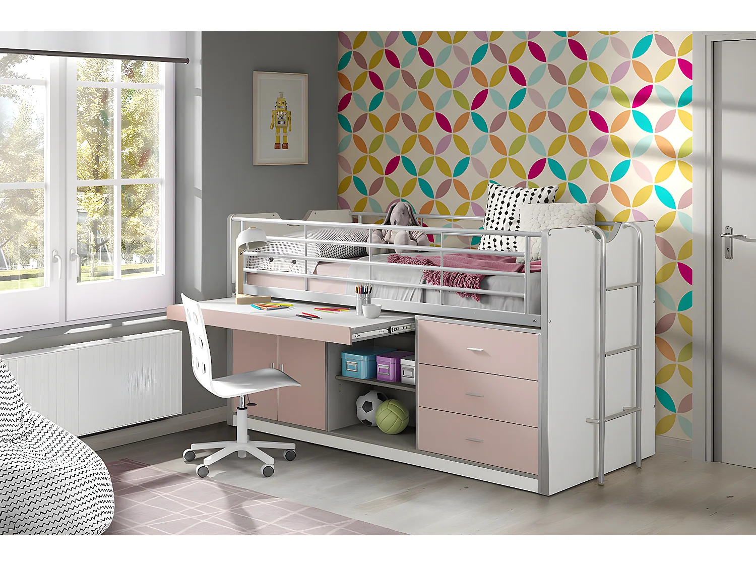 Cama de solteiro infantil BONNY KSB005 90x200 cm Rosa