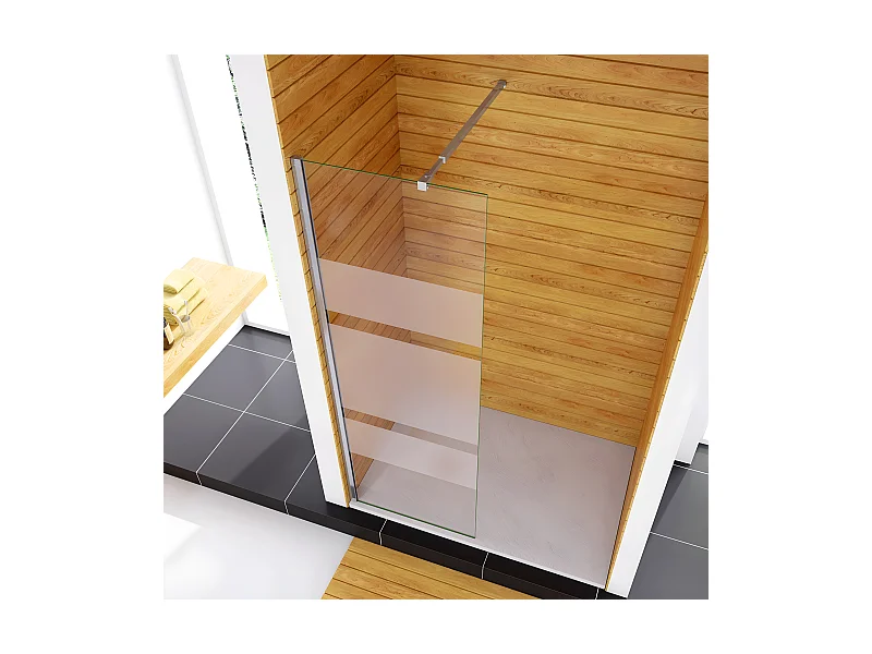 Box Doccia Walk In 120x190cm Parete Fissa in Vetro Temperato 6mm Anticalcare Multi Fasce Satinate Opache con Barra Stabilizzatrice 73-120cm Cromato