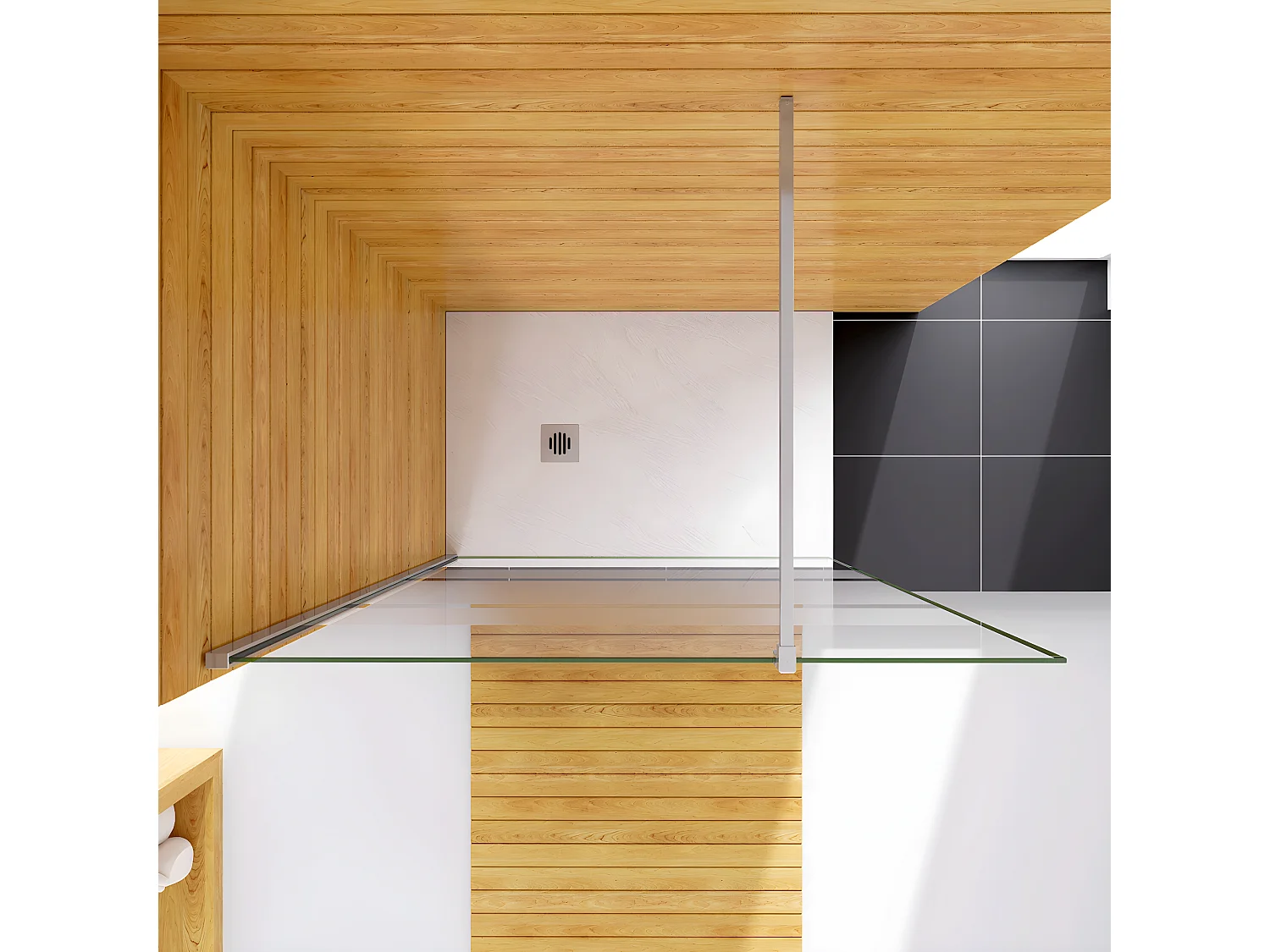 Box Doccia Walk In 80x190cm Parete Fissa in Vetro Temperato 6mm Anticalcare Multi Fasce Satinate Opache con Barra Stabilizzatrice 90cm Cromo Lucido