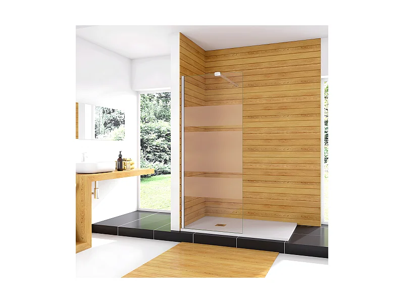Box Doccia Walk In 120x190cm Parete Fissa in Vetro Temperato 6 mm Anticalcare Multi Fasce Satinate Opache con Barra Stabilizzatrice 90cm Cromo Lucido