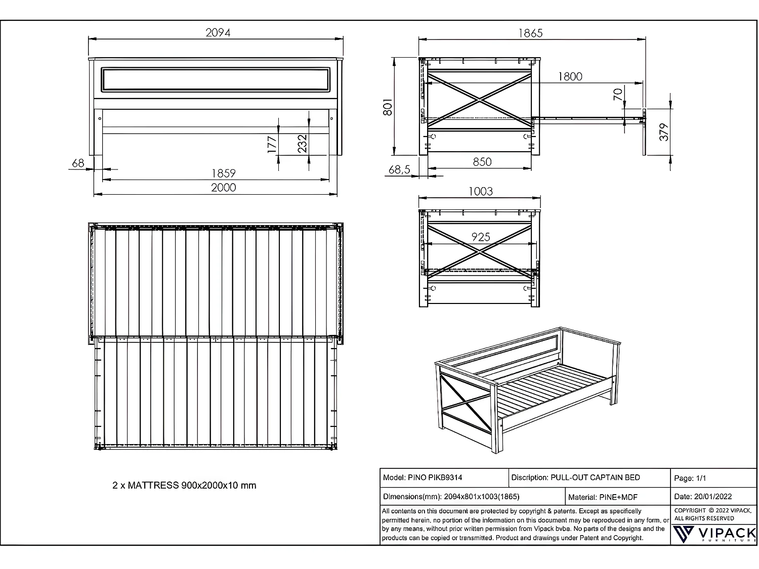 Lit Enfant SCOTT KSB005 100x209x81 Blanc