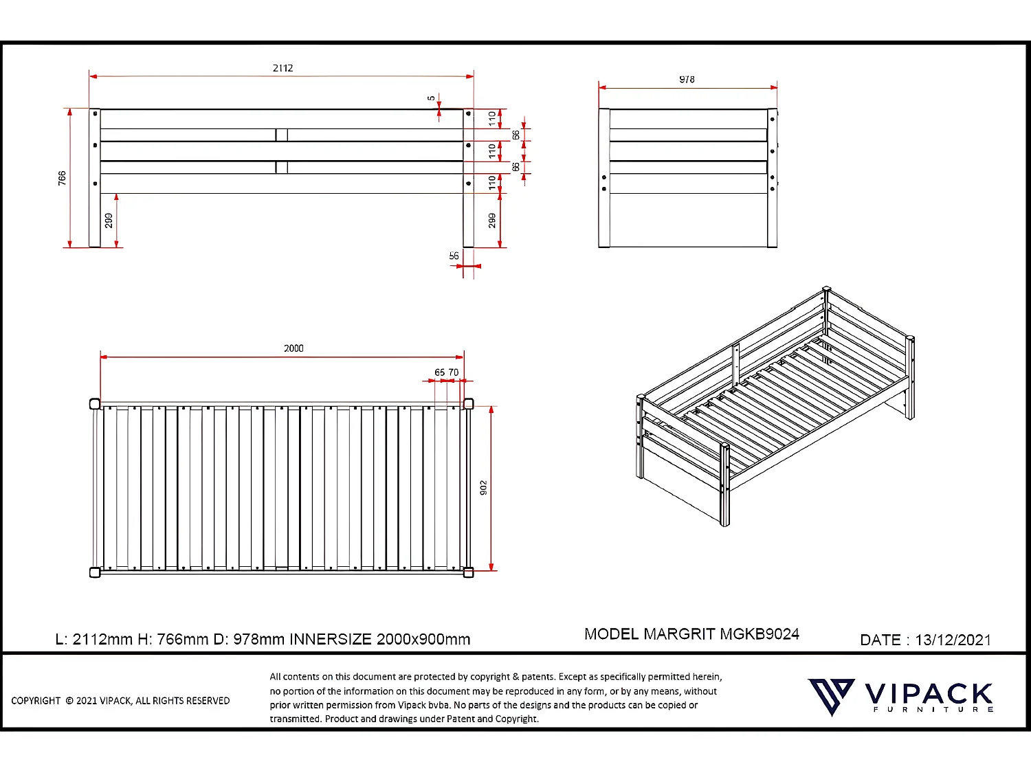 Lit Enfant MAGRIT KSB005 98x211x77 Clair naturel