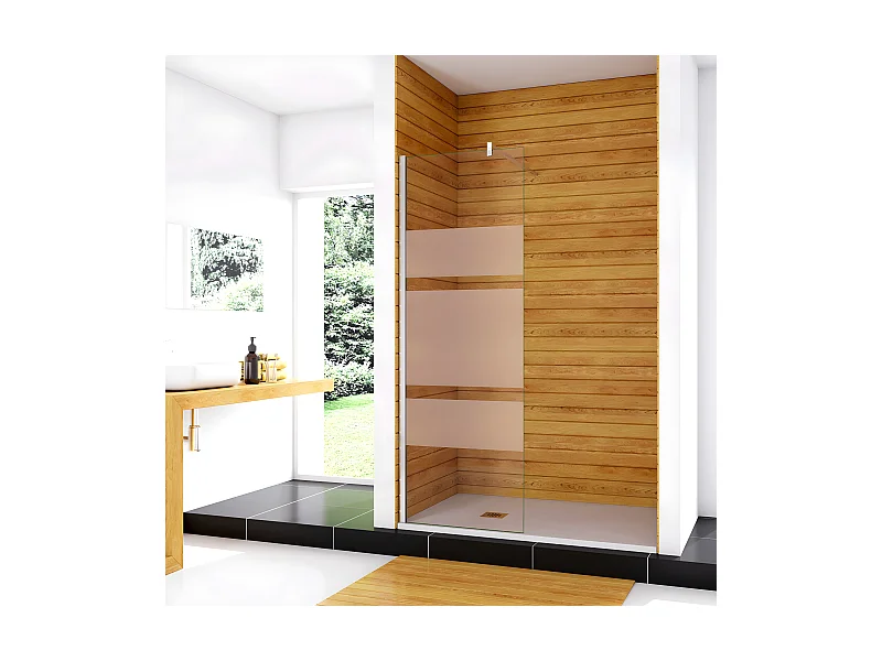 Box Doccia Walk In 120x190cm Parete Fissa in Vetro Temperato 6mm Anticalcare Multi Fasce Satinate Opache con Barra Stabilizzatrice 140cm Cromo Lucido