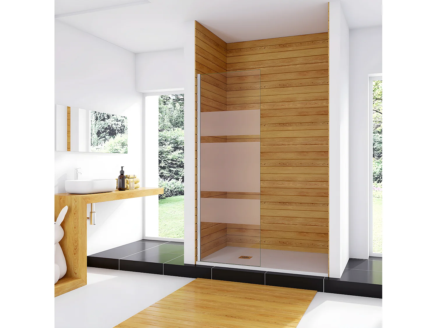 Box Doccia Walk In 120x190cm Parete Fissa in Vetro Temperato da 6 mm Anticalcare Multi Fasce Satinate Opache Telaio Cromo Lucido