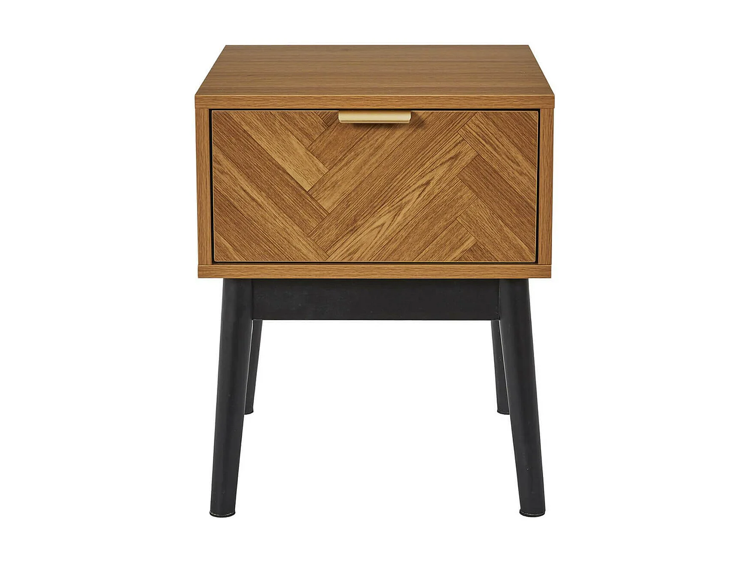 SIXTYS - Chevet 1 Tiroir Aspect Bois Décor Chevrons Piétement Noir
