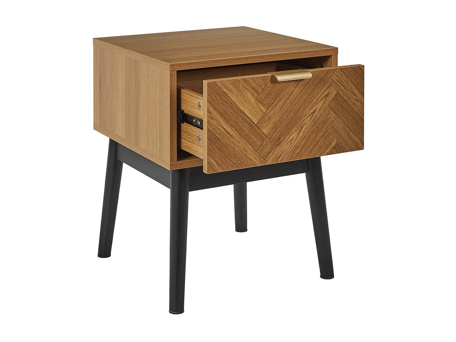 SIXTYS - Chevet 1 Tiroir Aspect Bois Décor Chevrons Piétement Noir