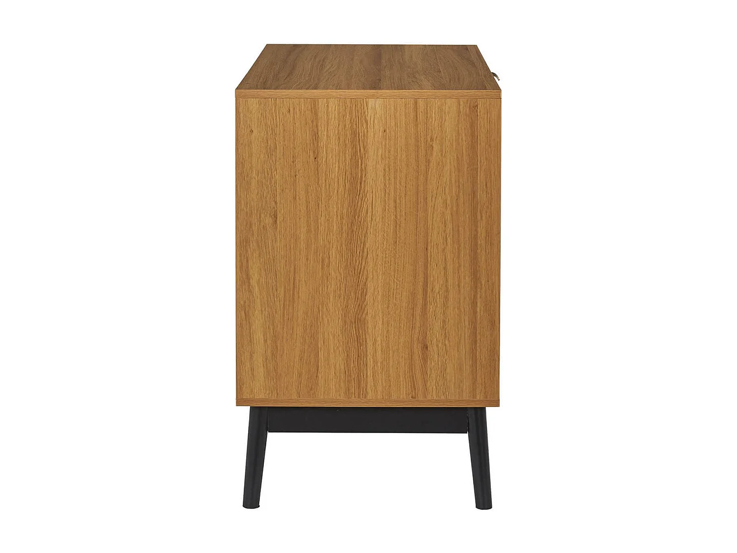 SIXTYS - Commode 3 Tiroirs Aspect Bois Décor Chevrons Piétement Noir