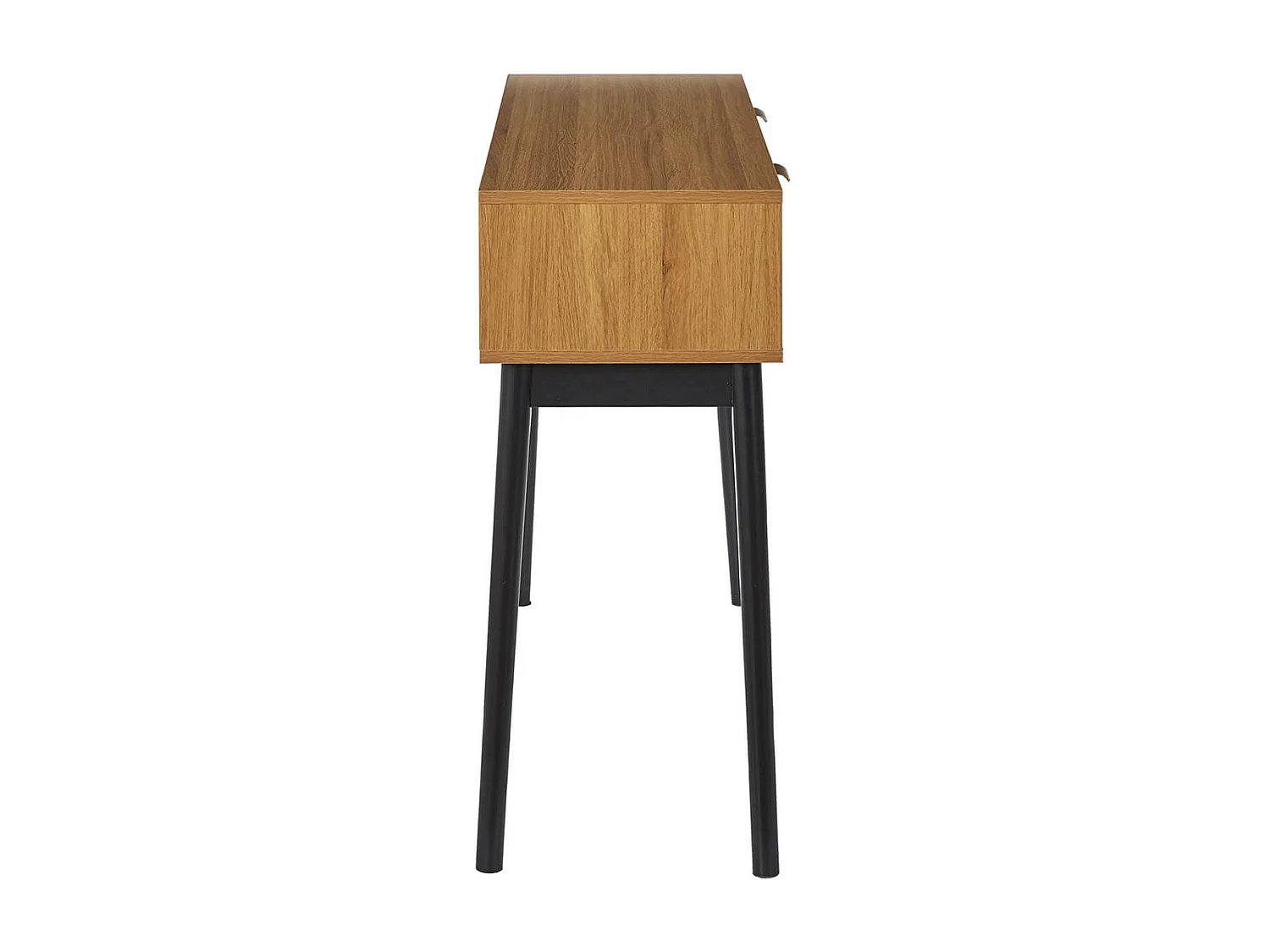 SIXTYS - Console 2 Tiroirs Aspect Bois Décor Chevrons Piétement Noir