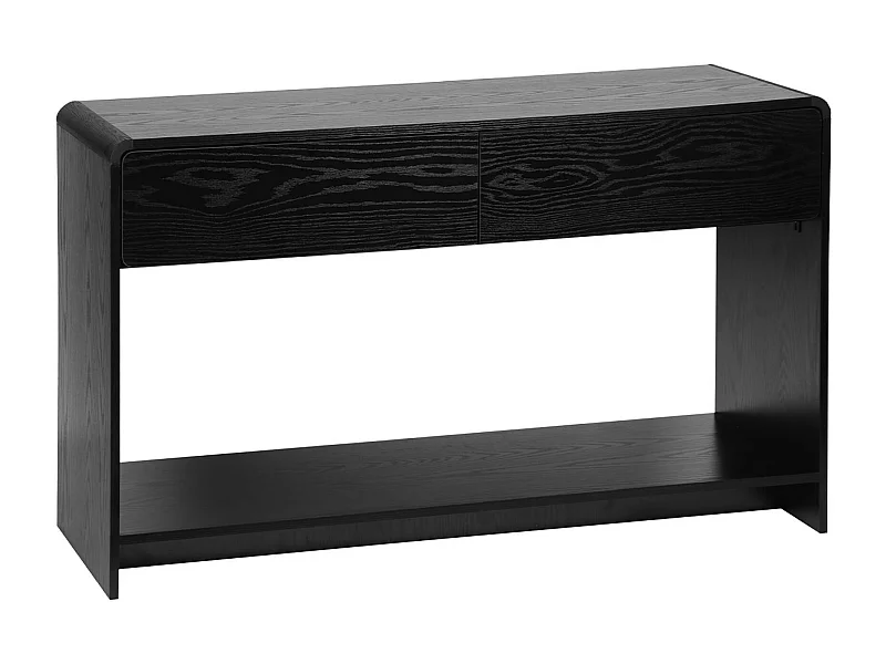Consola efecto madera redondeada 2 cajones negro