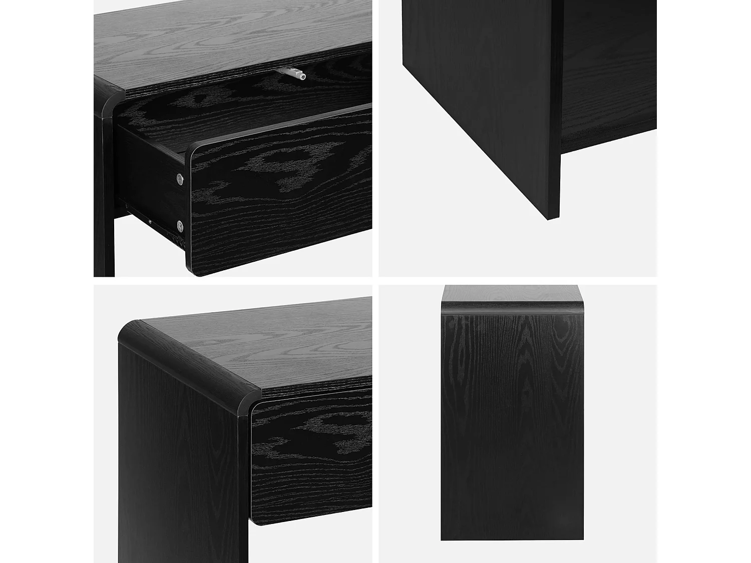 Consola efecto madera redondeada 2 cajones negro