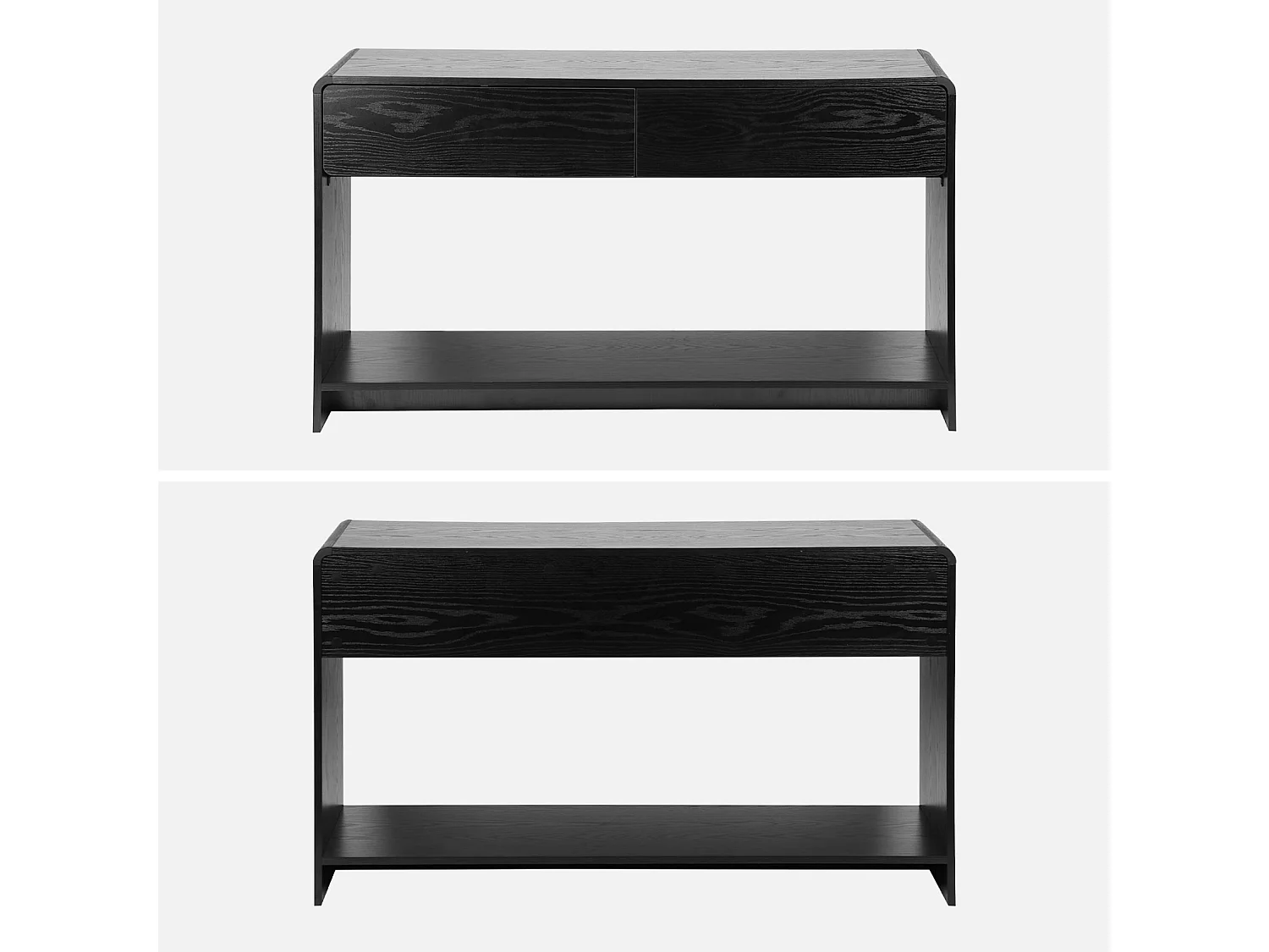 Consola efecto madera redondeada 2 cajones negro