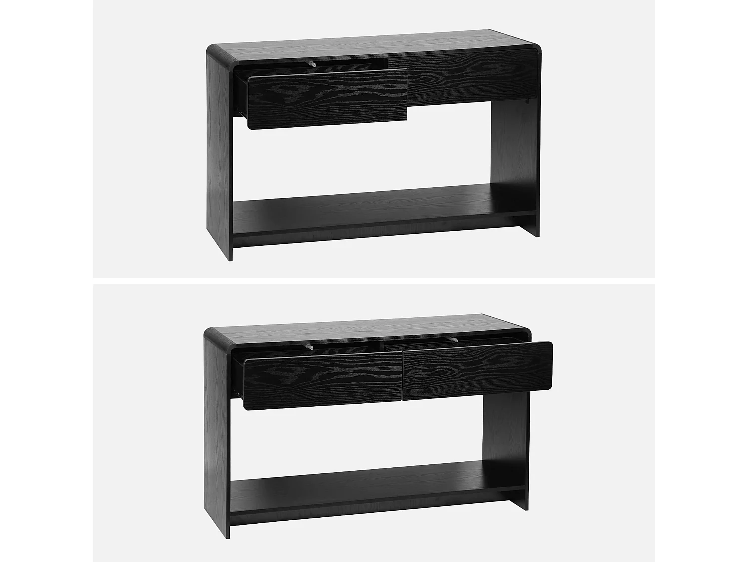 Consola efecto madera redondeada 2 cajones negro