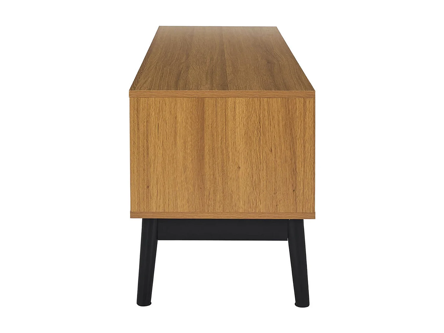 SIXTYS - Meuble TV 2 Portes et 1 Tiroir Aspect Bois Décor Chevrons Piétement Noir