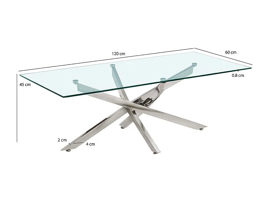 Table basse L. 120 cm en verre trempé et piètement métal chromé - ICE