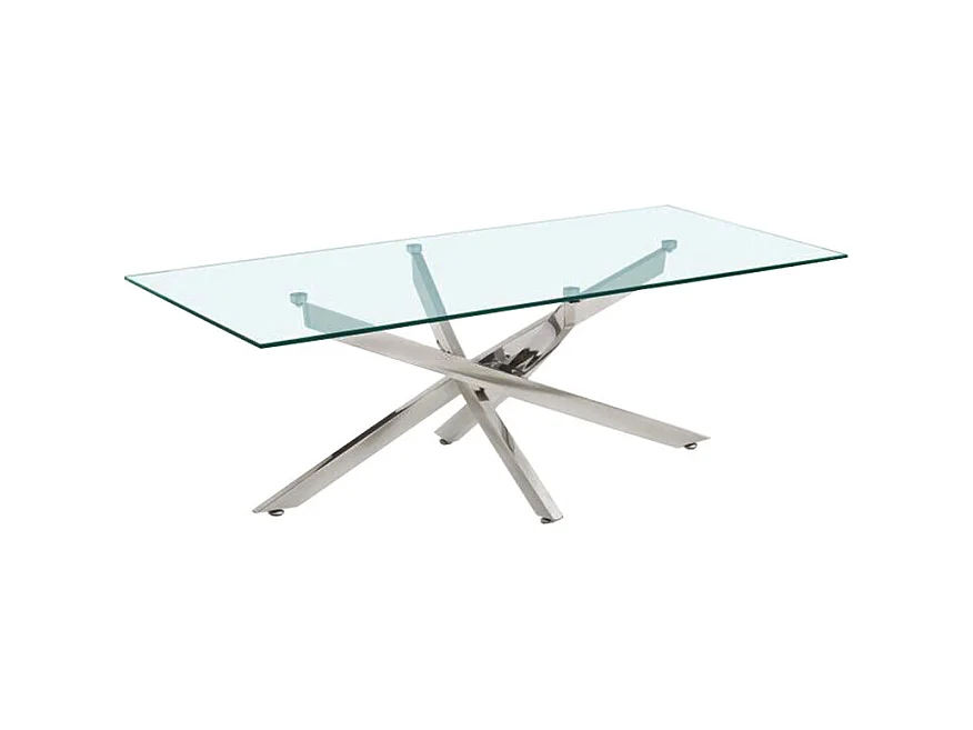 Table basse L. 120 cm en verre trempé et piètement métal chromé - ICE