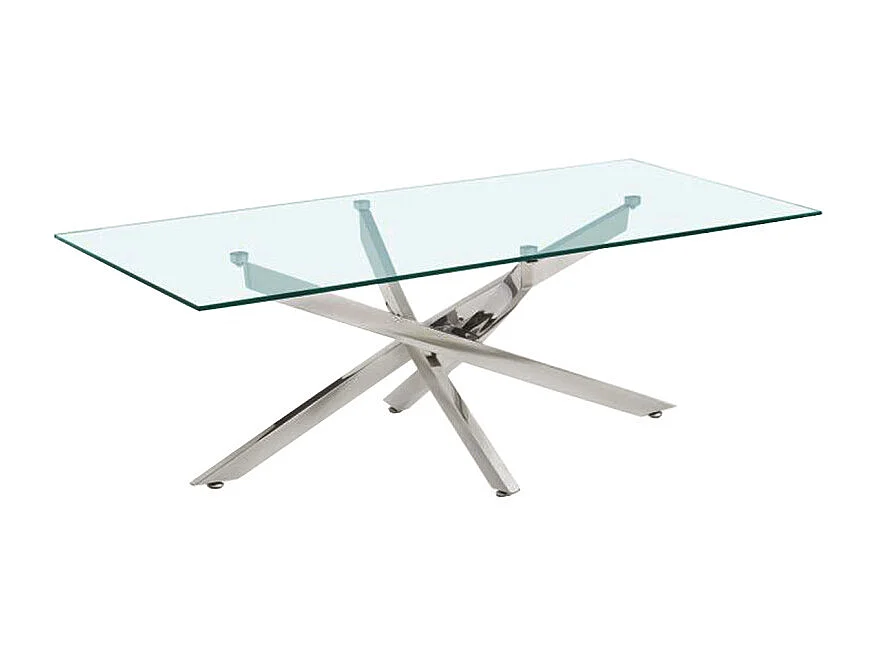 Table basse L. 120 cm en verre trempé et piètement métal chromé - ICE