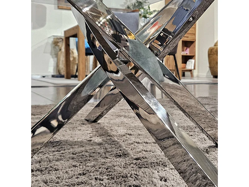 Table basse L. 120 cm en verre trempé et piètement métal chromé - ICE