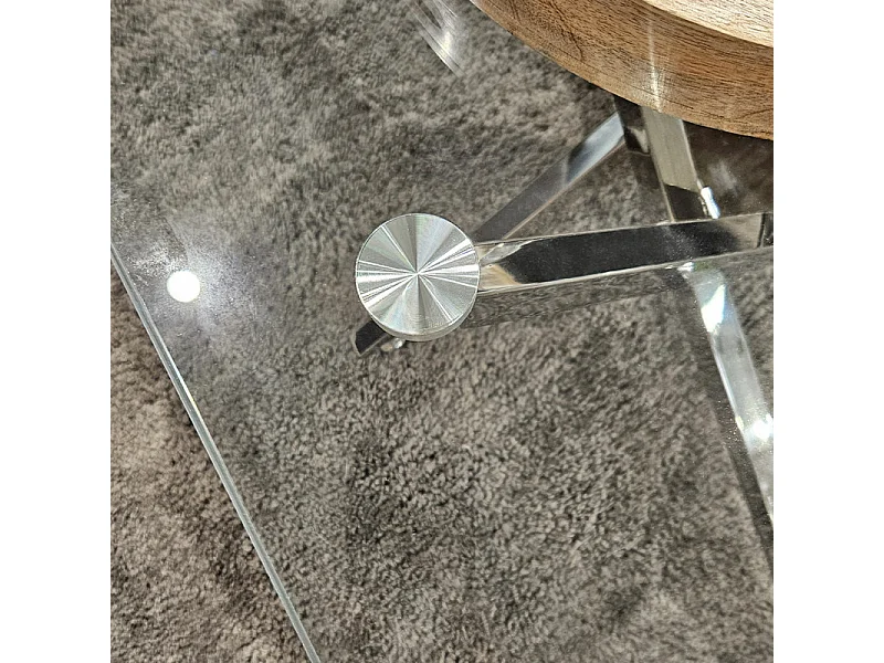 Table basse L. 120 cm en verre trempé et piètement métal chromé - ICE