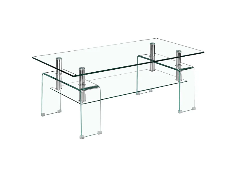 Table basse L. 100 cm avec double plateau en verre trempé - ICE