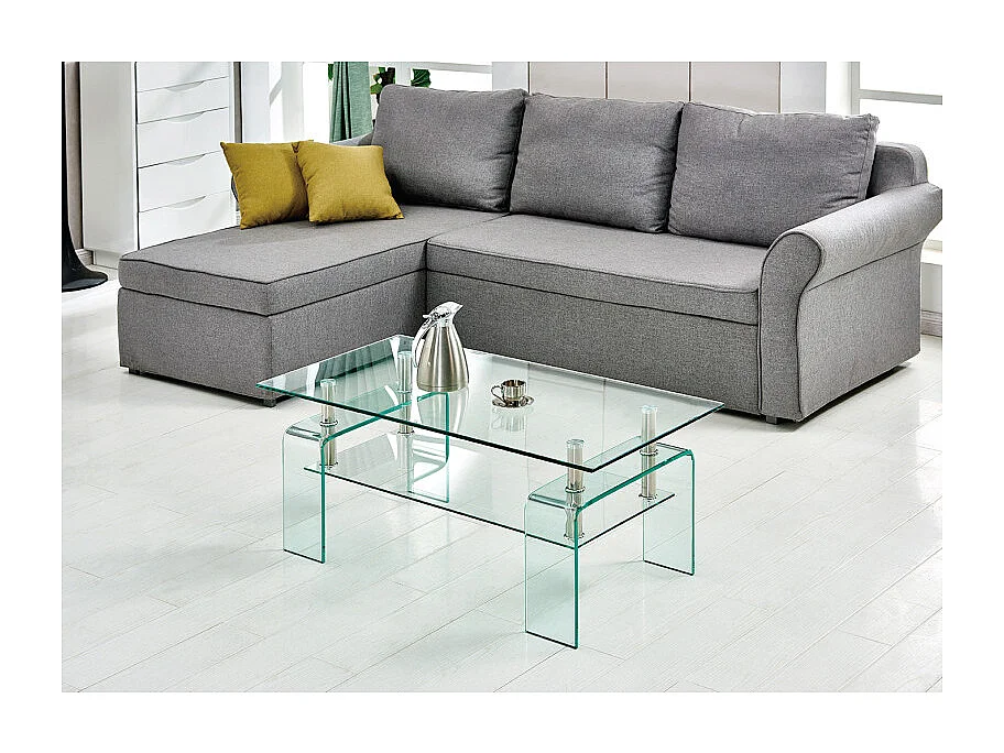 Table basse L. 100 cm avec double plateau en verre trempé - ICE
