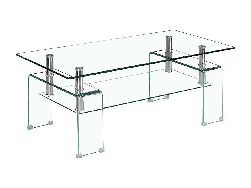 Table basse L. 100 cm avec double plateau en verre trempé - ICE