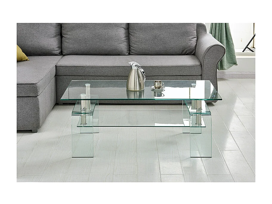 Table basse L. 100 cm avec double plateau en verre trempé - ICE