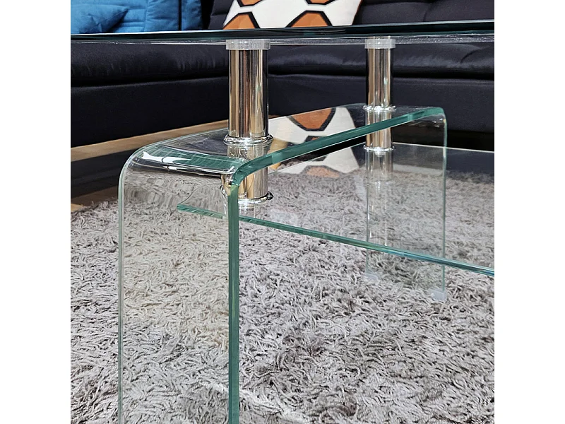 Table basse L. 100 cm avec double plateau en verre trempé - ICE