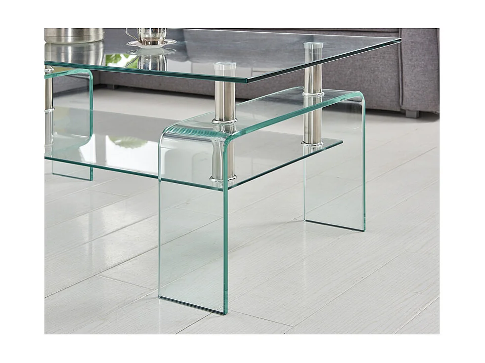 Table basse L. 100 cm avec double plateau en verre trempé - ICE
