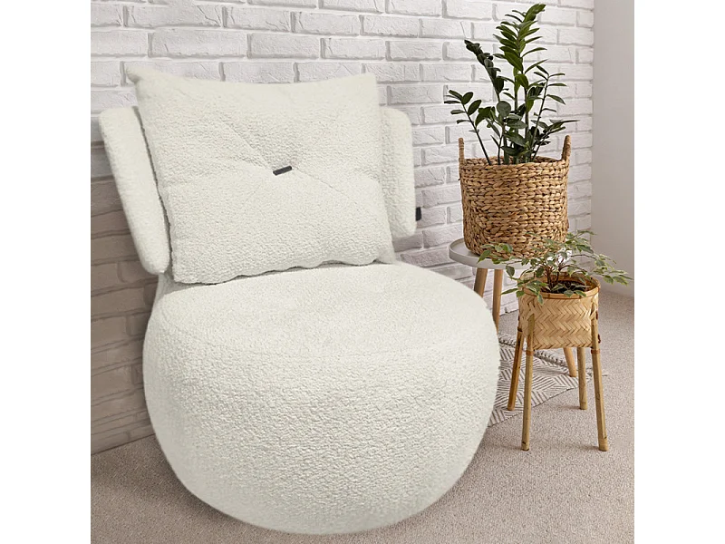 Fauteuil pivotant 360° en tissu beige avec coussin amovible - ERNESTO