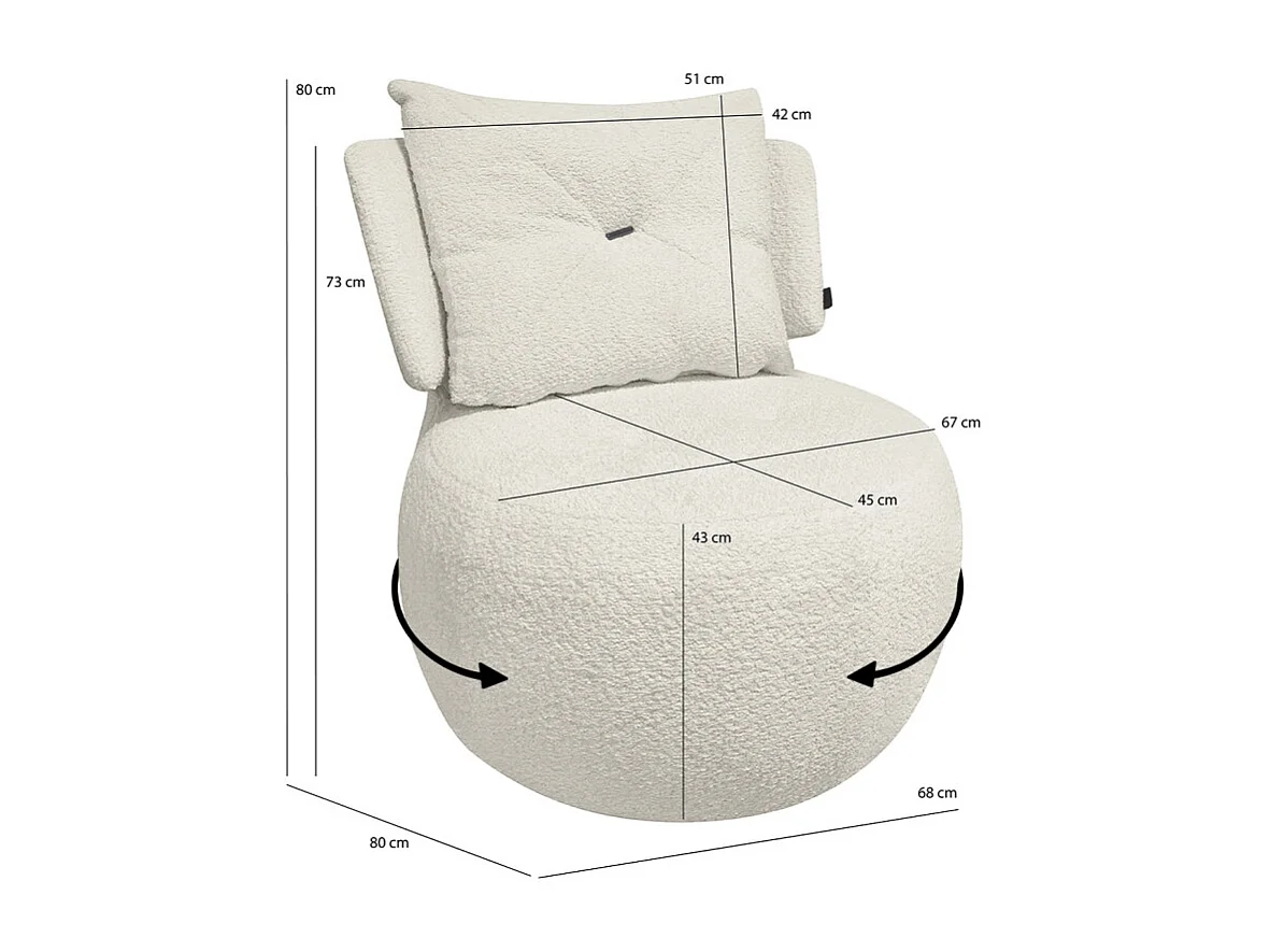 Fauteuil pivotant 360° en tissu beige avec coussin amovible - ERNESTO