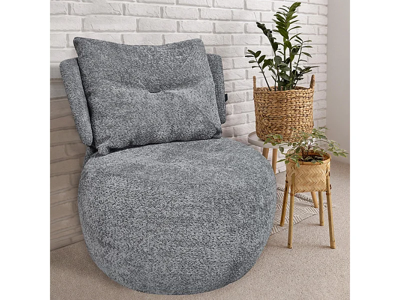 Fauteuil pivotant 360° en tissu gris avec coussin amovible - ERNESTO