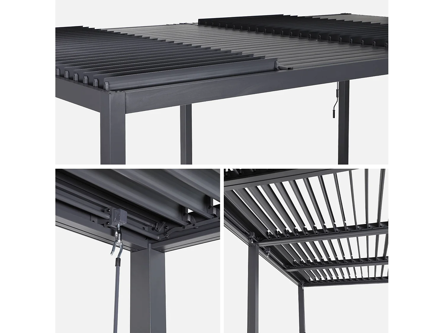 Pergola bioclimatique anthracite. aluminium et acier. 3x6m. lames orientables