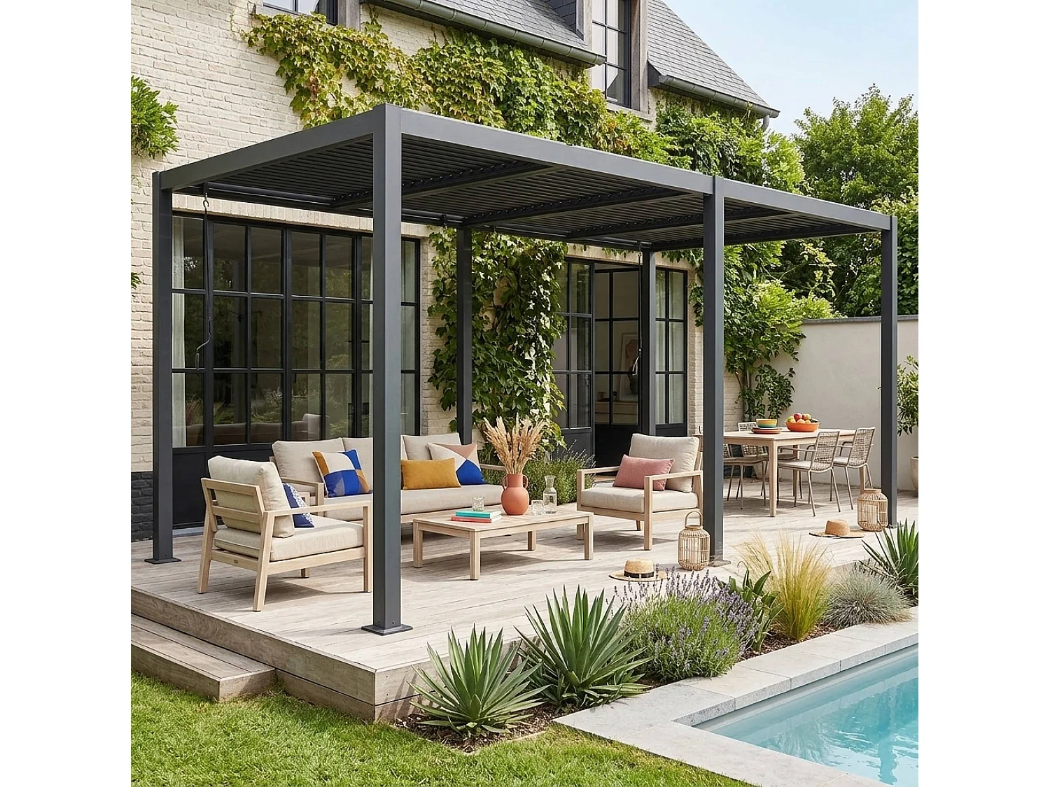 Pérgola bioclimática 3x6m de aluminio y acero con lamas orientables
