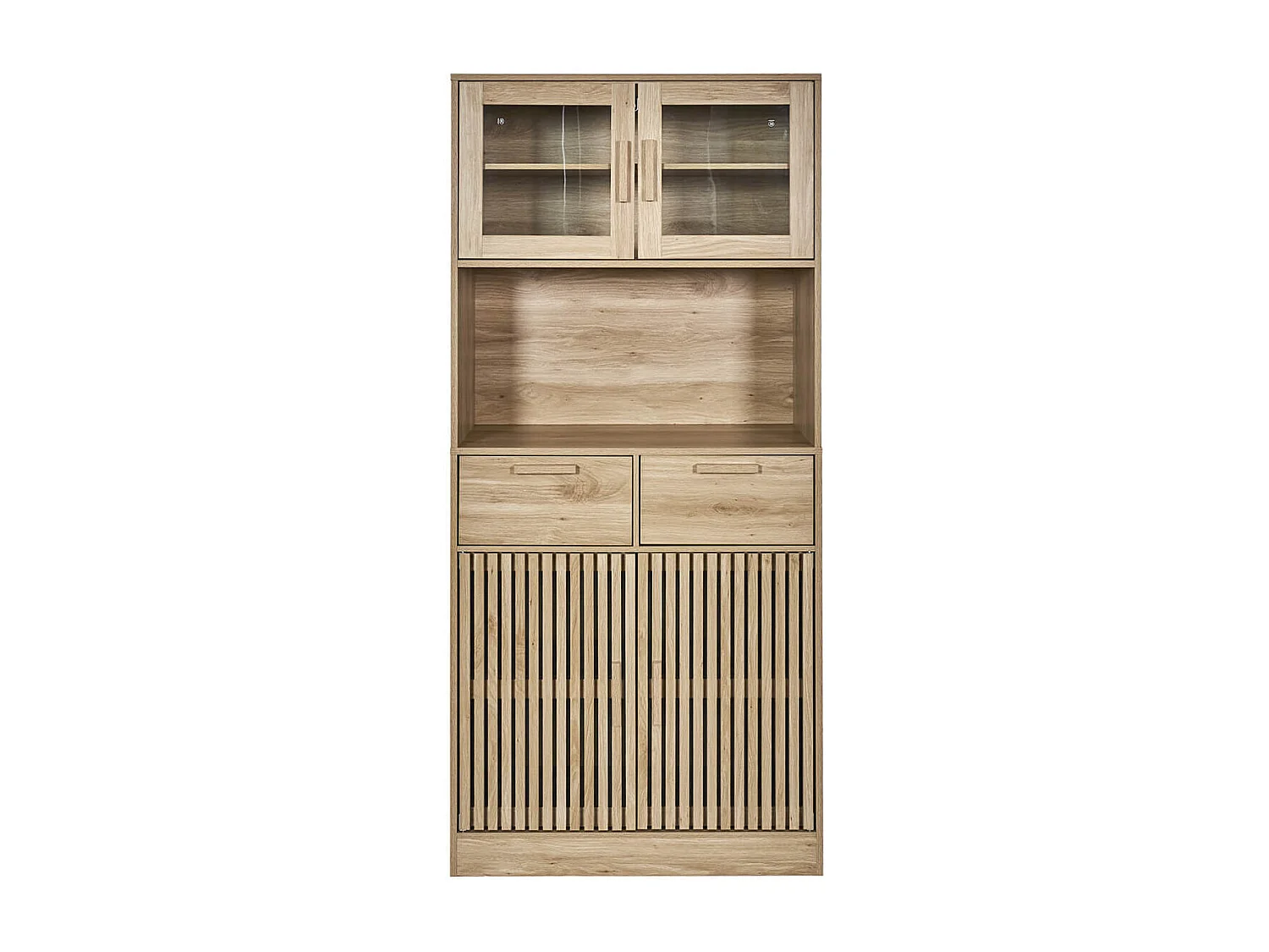 PAJAN - Buffet Vaisselier Multi-Rangement Effet Bois avec Tasseaux