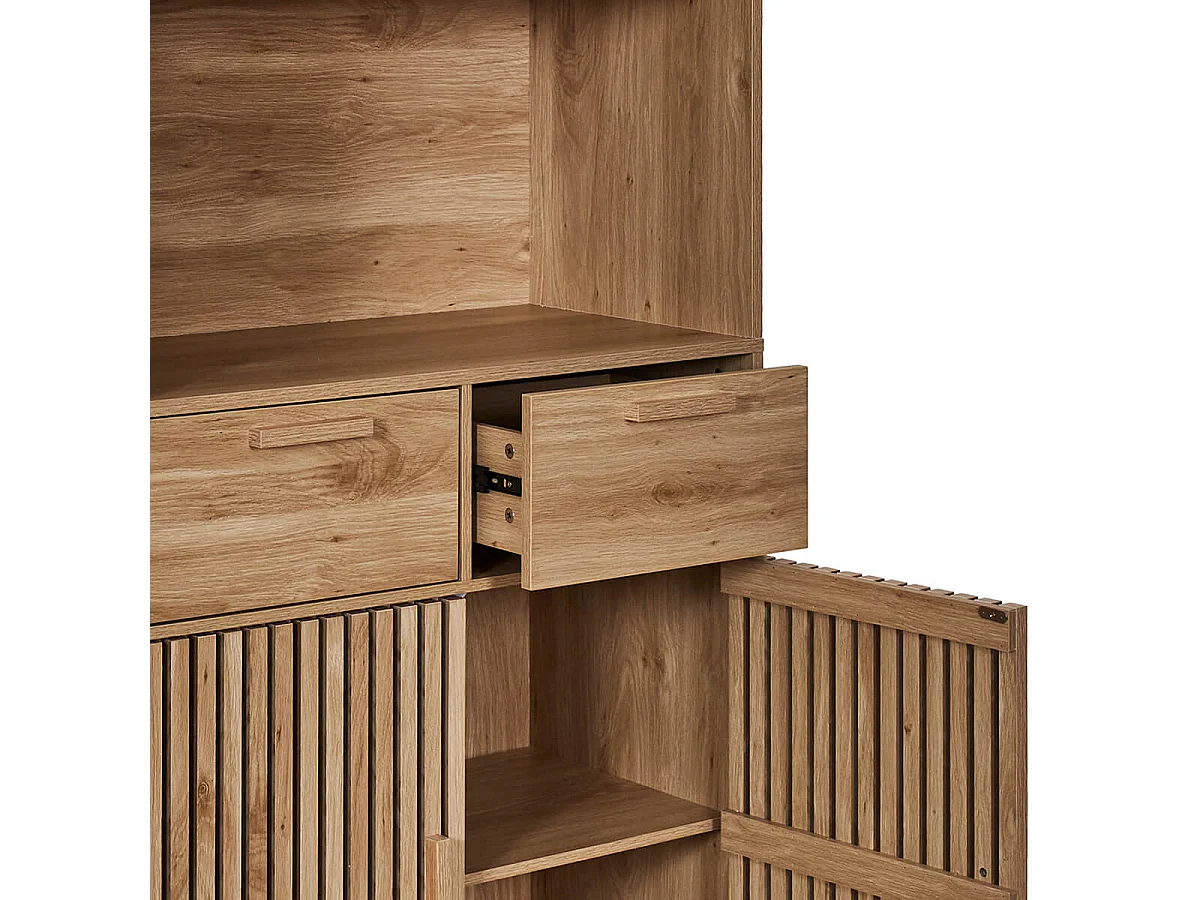 PAJAN - Buffet Vaisselier Multi-Rangement Effet Bois avec Tasseaux