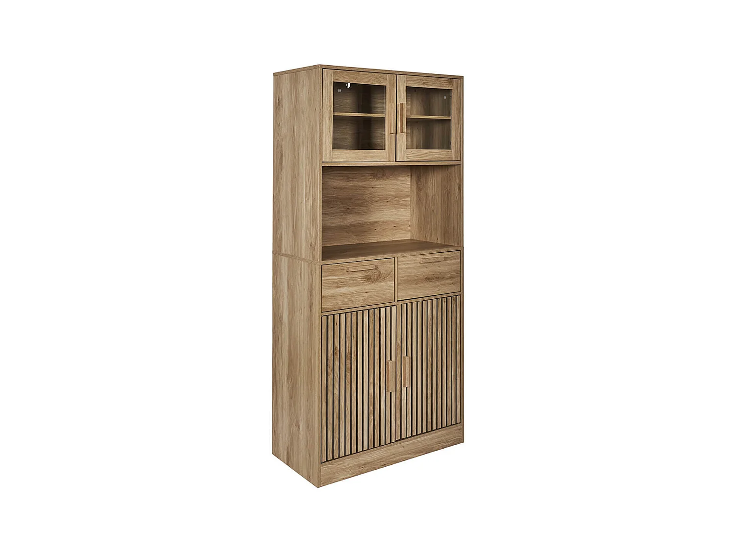 PAJAN - Buffet Vaisselier Multi-Rangement Effet Bois avec Tasseaux