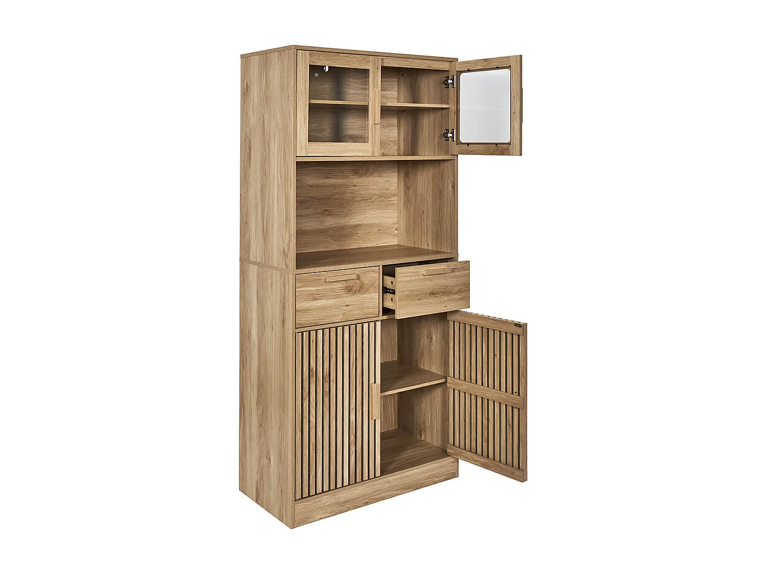 PAJAN - Buffet Vaisselier Multi-Rangement Effet Bois avec Tasseaux