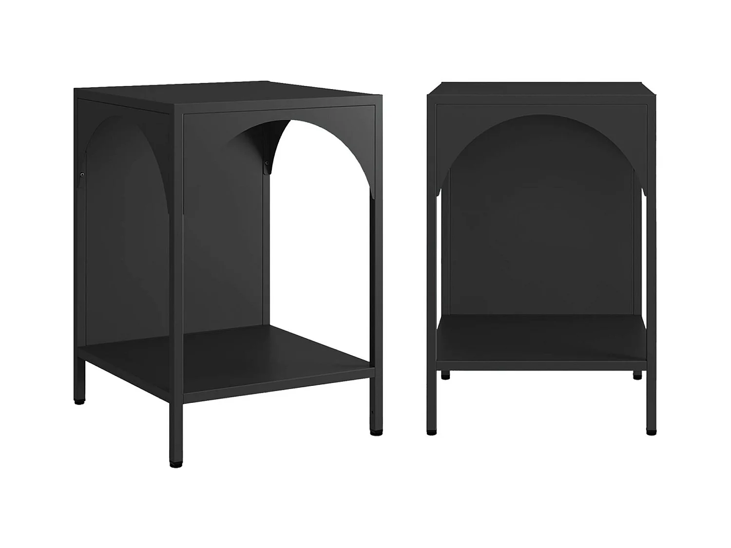 Set di 2 comodini, tavolini industriali, nero