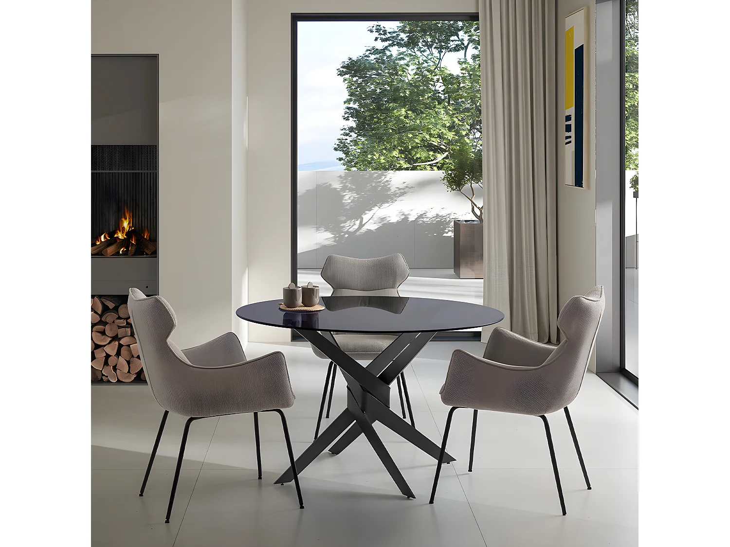 Mesa redonda de vidro para 4 pessoas, cinza 120x76 cm