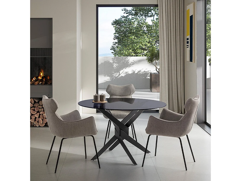 Dravon - Table à manger 4 personnes en verre trempé et métal - Noir