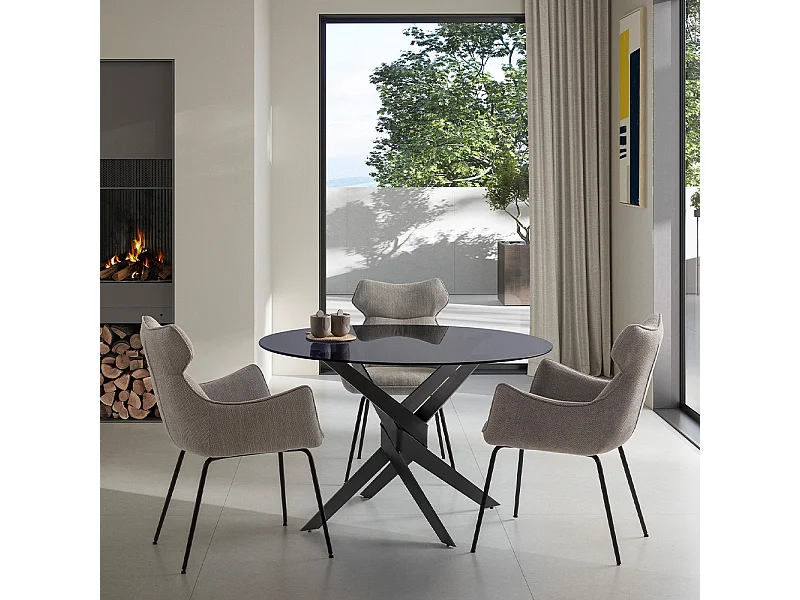 Mesa redonda de vidro para 4 pessoas, cinza 120x76 cm