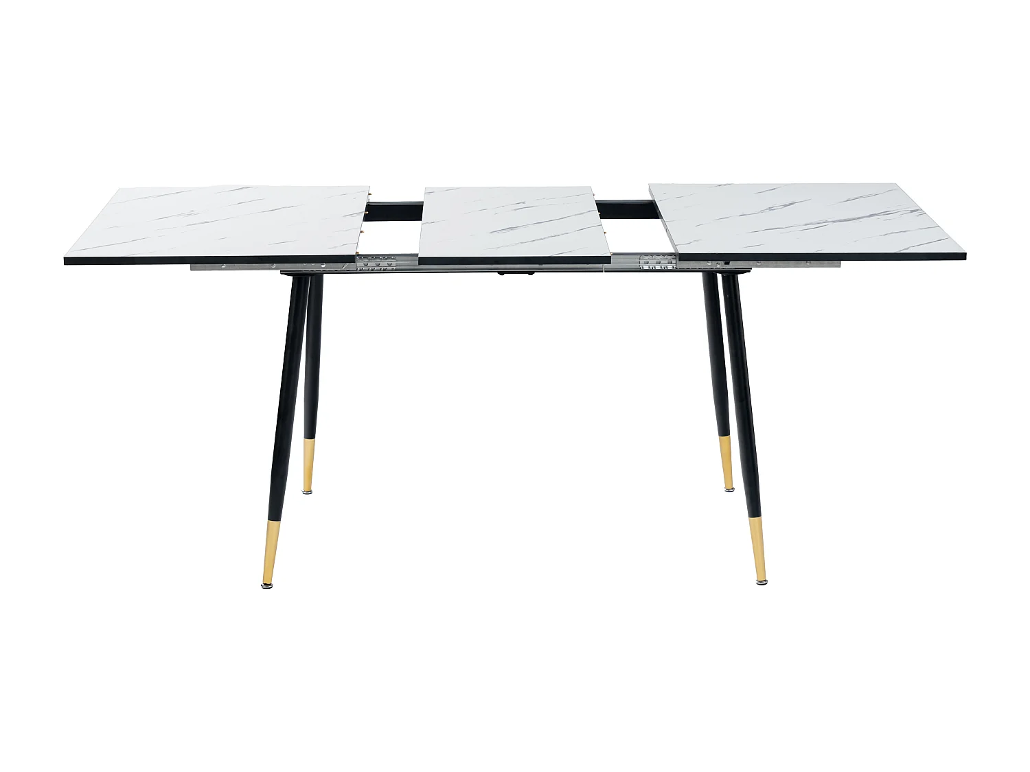 URBAN MEUBLE Ensemble table extensible 120-160 effet marbre blanc et 4 chaises style scandinaves blanches cassées