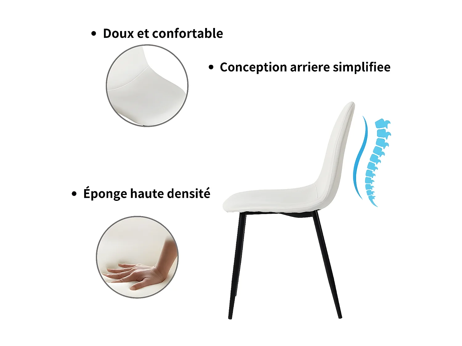 URBAN MEUBLE Ensemble table extensible 120-160 effet marbre blanc et 4 chaises style scandinaves blanches cassées