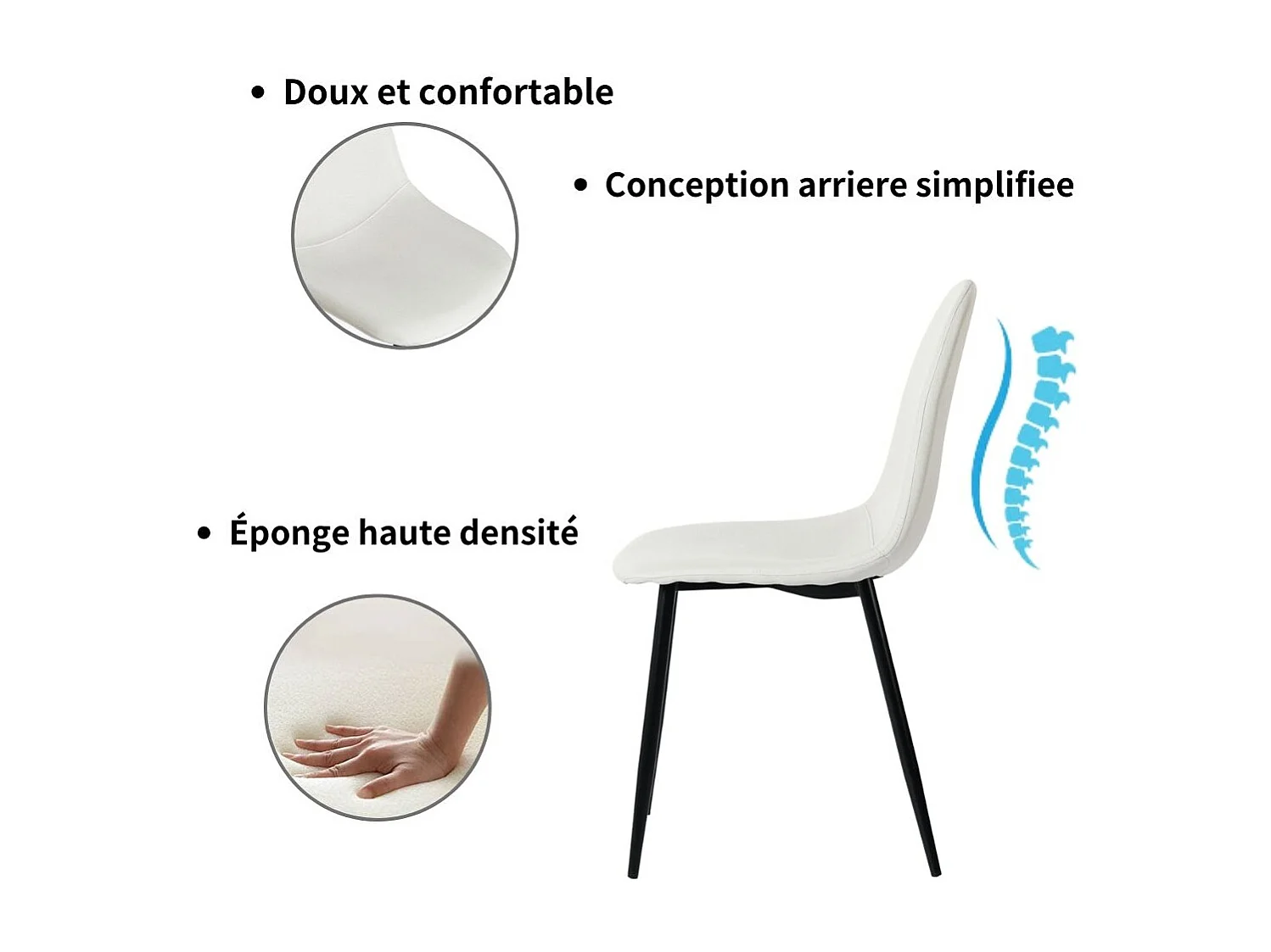 URBAN MEUBLE Ensemble table extensible 120-160 effet marbre blanc et 4 chaises style scandinaves blanches cassées