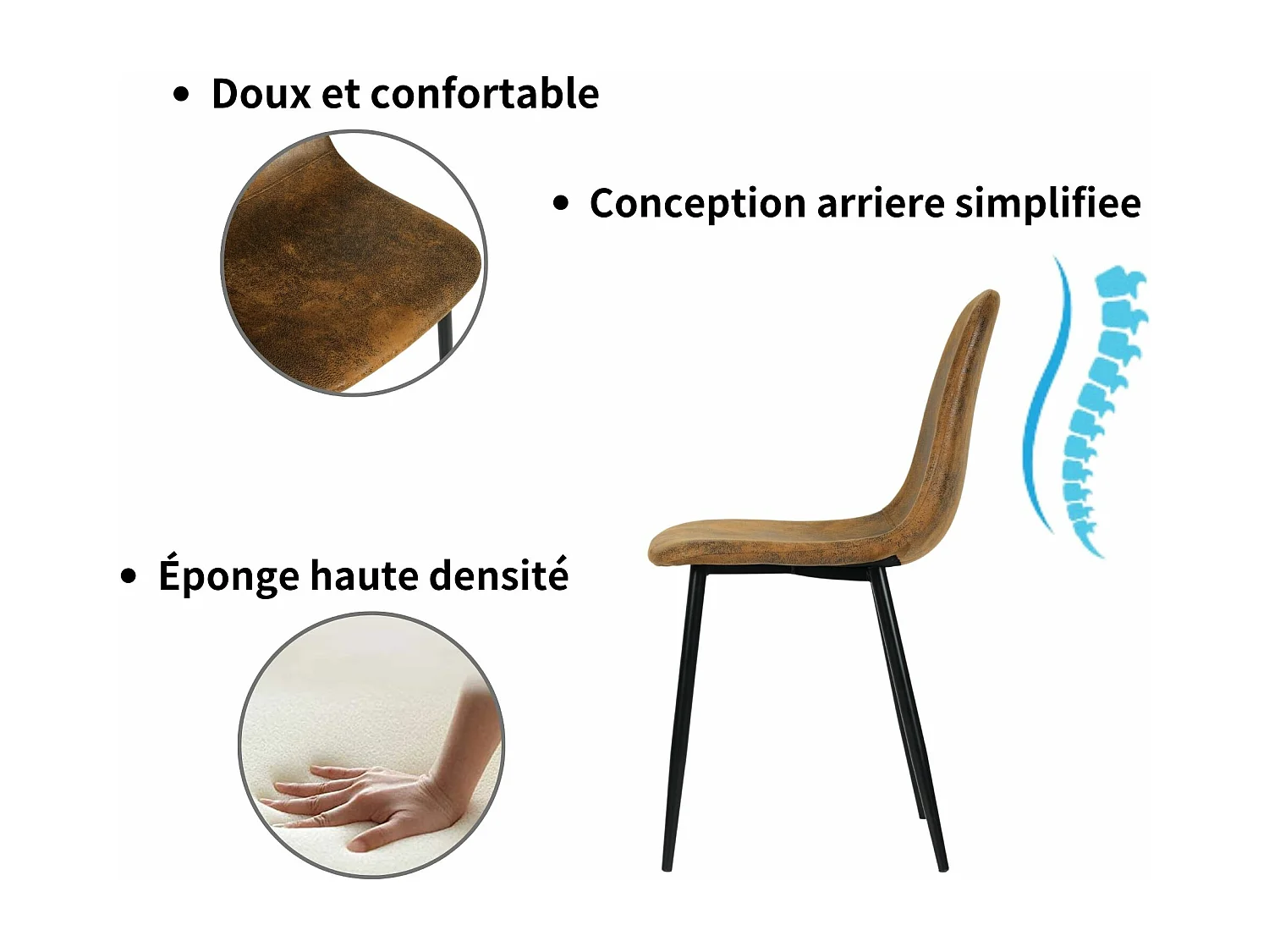 URBAN MEUBLE Ensemble table extensible effet marbre blanc 120-160 et 4 chaises style scandinave retro