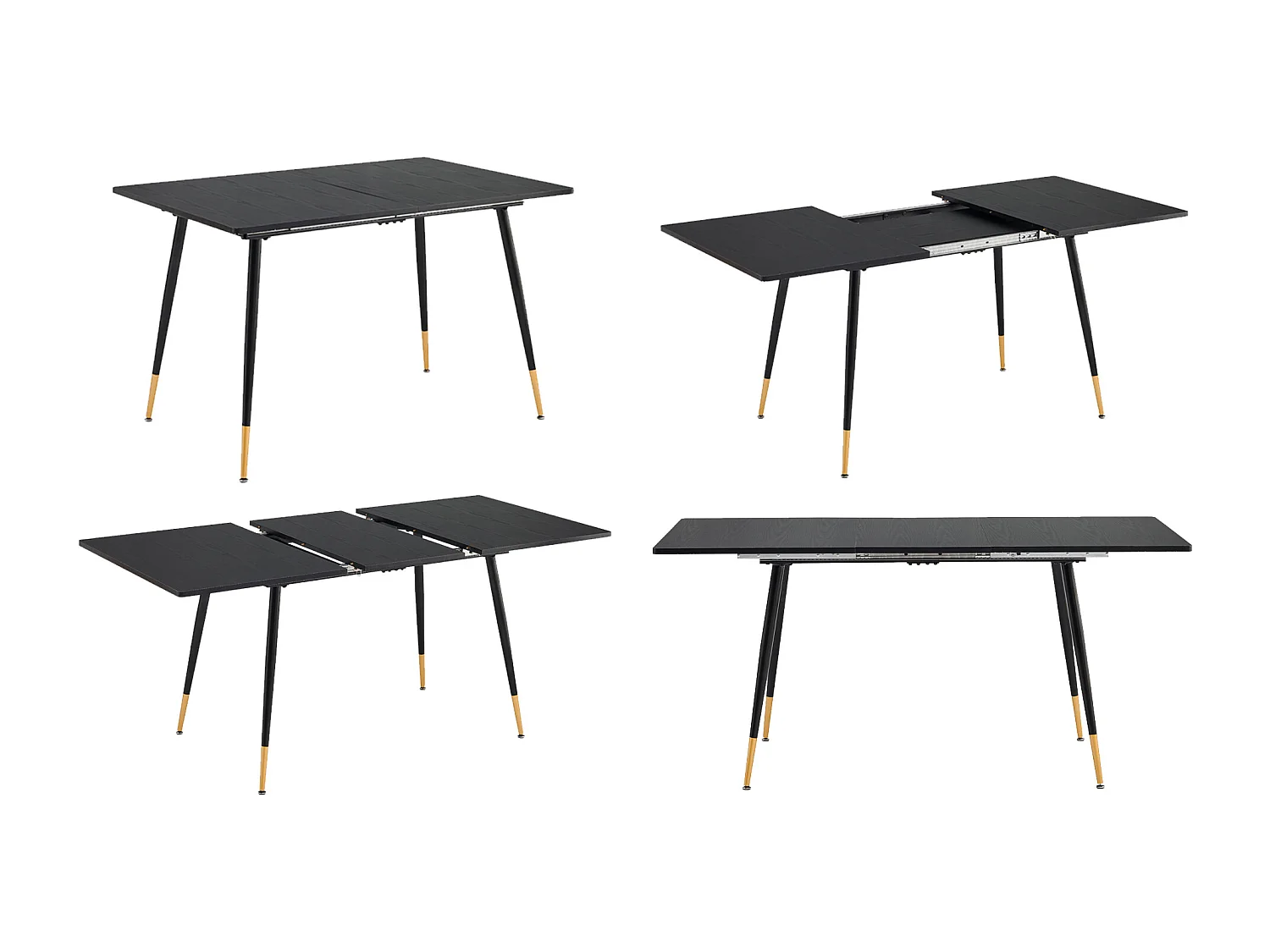URBAN MEUBLE Ensemble table extensible noir 120-160 et 4 chaises style scandinaves blanches cassées