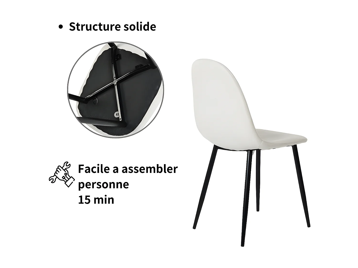 URBAN MEUBLE Ensemble table extensible noir 120-160 et 4 chaises style scandinaves blanches cassées