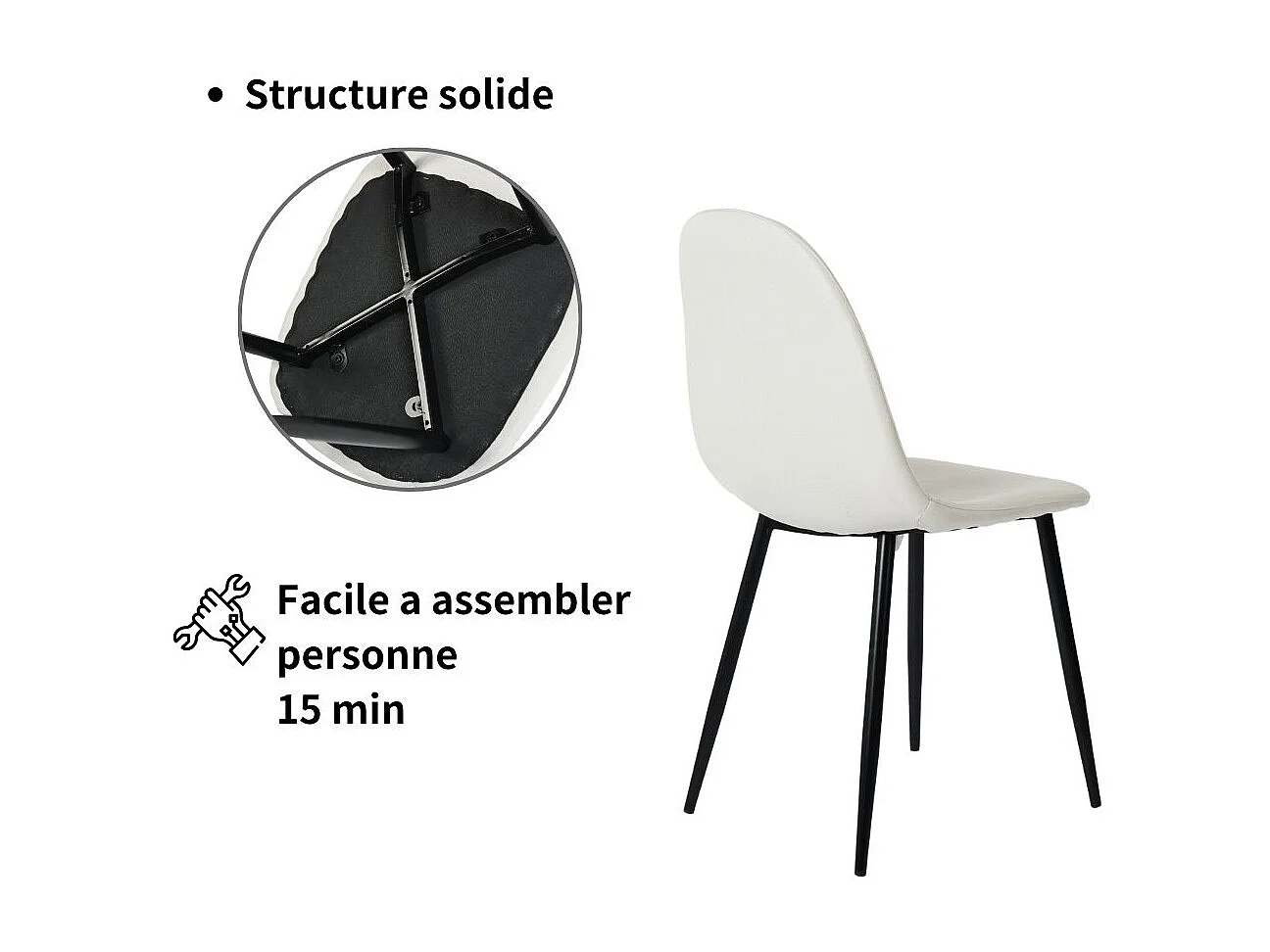 URBAN MEUBLE Ensemble table extensible noir 120-160 et 4 chaises style scandinaves blanches cassées