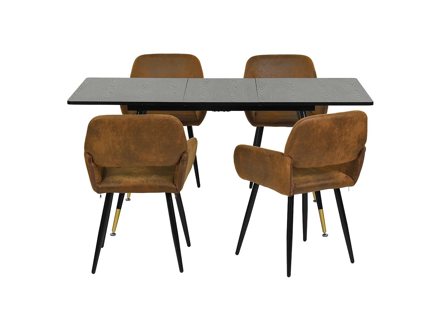 URBAN MEUBLE Ensemble table extensible noir effet bois 120-160 et 4 chaises style scandinave retro